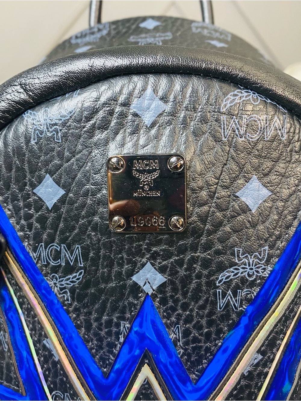 MCM Black Visetos Dual Stark Cyber Flash Backpack Blue Geometric - Picture 3 of 14